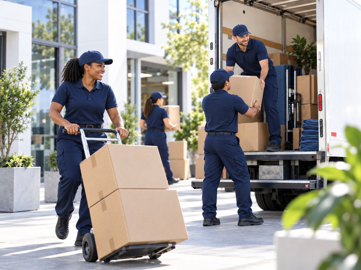 Moving crew loading boxes onto a truck